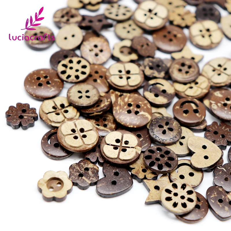 

Lucia crafts 48pcs/lot 10-15mm Coconut Wooden Buttons Assorted DIY Sewing Scrapbooking Button Accessories E0219