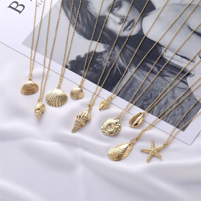 

KISSWIFE New Fashion Gold Color Alloy Cowrie Shell Necklace for Women Conch Chain Pendant Necklace Summer Jewelry A Direct Sale