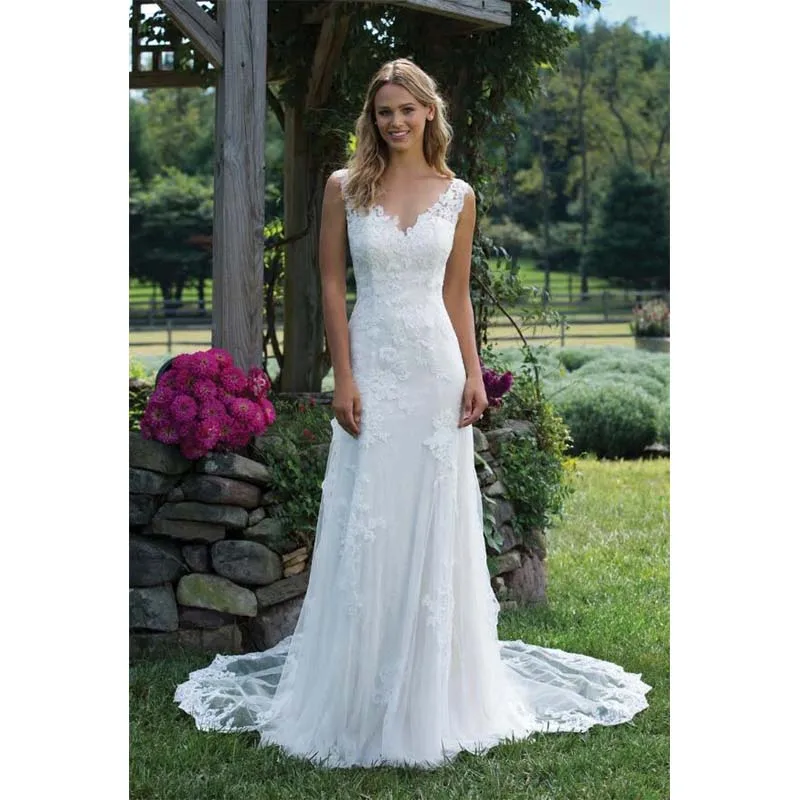 Vestido De Noiva белое цвета слоновой кости кружево ТРАПЕЦИЕВИДНОЕ свадебное платье 2019
