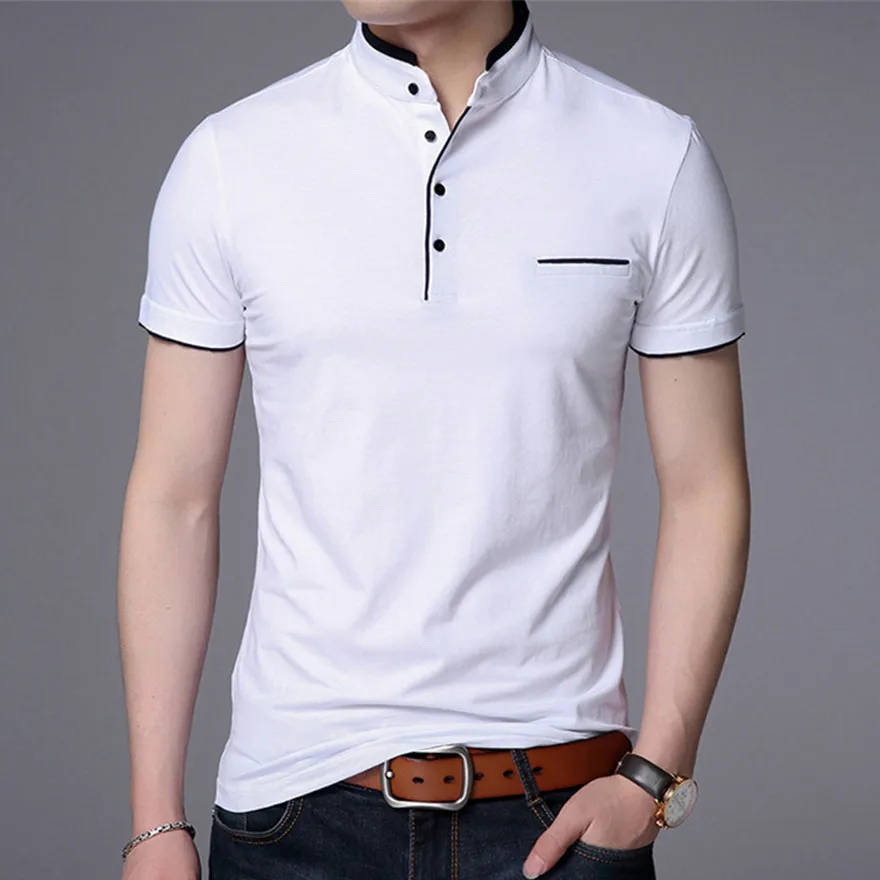 Goedkoop Mannen Polo Shirts Korte Mouwen Effen Polo Shirt Mens Camisa Polo S Fashion Stand Kraag Masculina Casual Katoenen Tops Plus Size m 4X