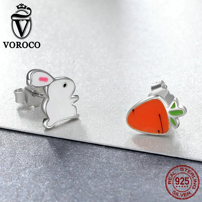 VOROCO милые женские серьги гвоздики с кроликом и морковкой для девочек настоящее 925