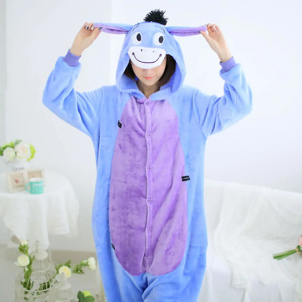 Winter Fleece Kawaii Cute Adult Animal Onesie Pajamas Costume Donkey Eeyore Onesie For Men Women