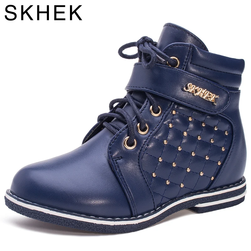 

SKHEK Brand Children PU Leather Boots Autumn Winter Ankle Girls Shoes For kids Flat with boots Autumn Winter J6391