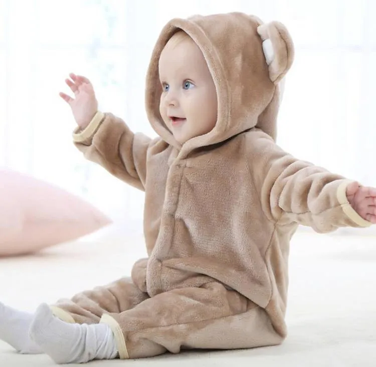 Мягкая теплая зимняя одежда унисекс для новорожденных от 0 до 18 месяцев костюм с изображением кролика и медведя цельнокроеный Комбинезон для маленьких мальчиков и девочек