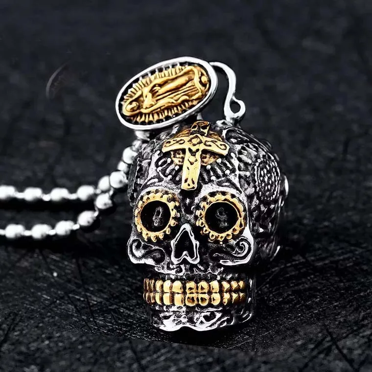drop shipping hip hop skull man necklace 316l steel pendant punk skull men jewelry necklace (3)