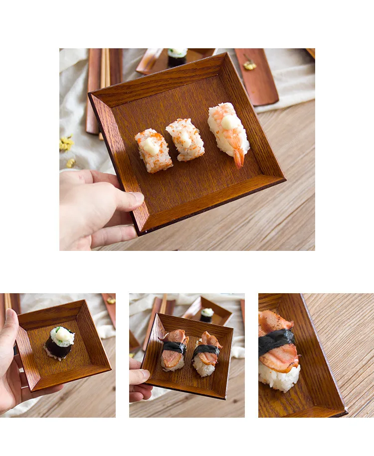 

1PC Square Wooden Sushi Dish Tools Plate Snack Dried Fruit Dessert Sushi Cake Tableware Home Storage Tray MF 023