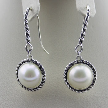 

925 Silver Jewelry Natural White freshwater pearl Champagne Pearl Cable Wrap Drop Earrings Design Jewelry Mother's Day Gifts