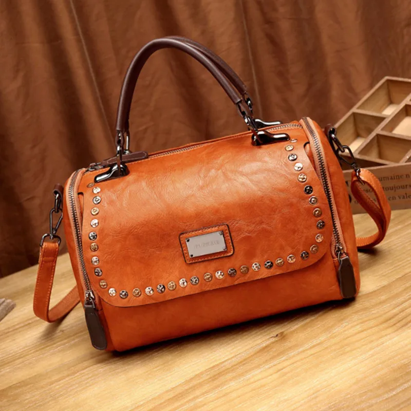 2018 Women bag Oil wax Women's Leather Handbags Luxury Lady Hand Bags With Purse Pocket Women