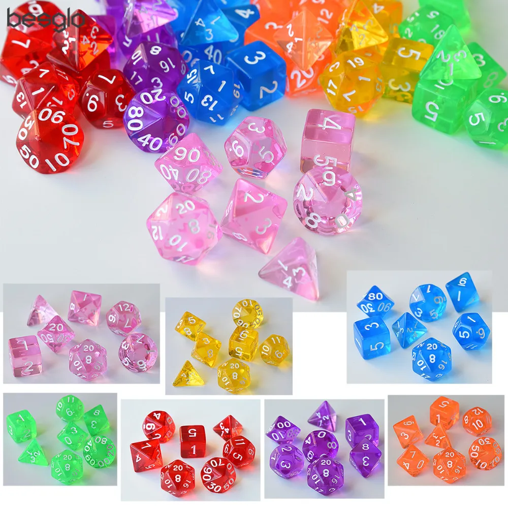 

7 Die Translucent Polyhedral Dice for Dungeons and Dragons Shadowrun Pathfinder Savage World Warhammer and RPG Games