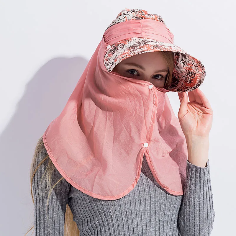 قبعات للنساء الصيف الشمس مع كبير رؤساء واسعة بريم شاطئ هات omnibearing uv أنثى قبعات حماية الوجه الرقبة