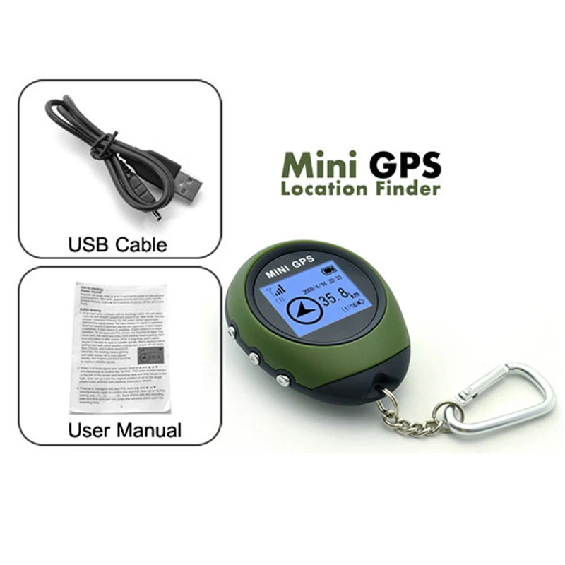 Podofo Mini GPS receptor de navegación localizador de mano Buscador USB recargable con brújula al aire libre deporte viaje llavero de mano