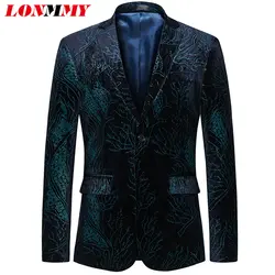 LONMMY 5XL 6XL свадебные костюмы с платьем блейзер мужская мода мужские пиджак куртка slim fit Повседневное мужская одежда с цветочным рисунком