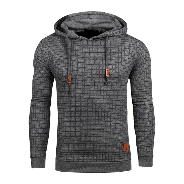 Drop Shipping Plaid Hoodies Men Long Sleeve Solid Color Hooded ...