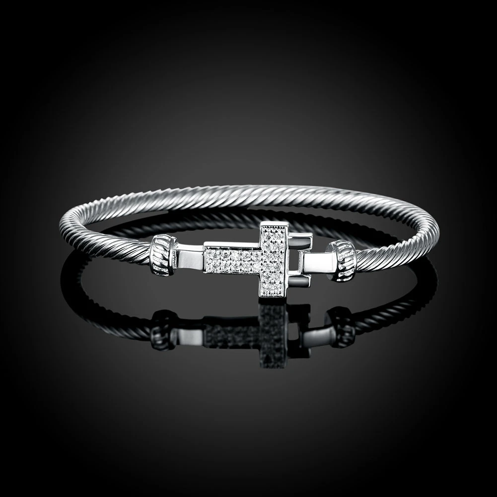 

JEXXI High Quality 925 Sterling Silver Woman Bangle Bracelet Fashion Lady Elegant Bangle Wristband Bracelet Crystal Cuff Bling