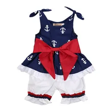 Топы с якорем для новорожденных девочек, платье-майка, шорты, штаны комплект одежды из 2 предметов для детей от 0 до 24 месяцев