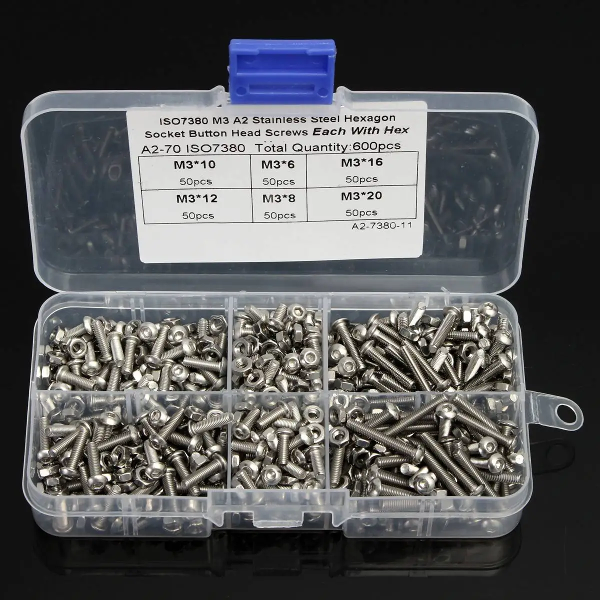 

300pcs M3 Stainless Steel Hex Socket Flat Head Screw Bolt Nut Assortment 6-20mm