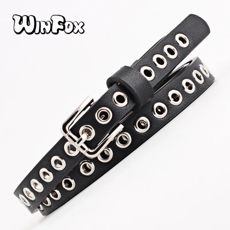 Узкий женский ремень Winfox из искусственной кожи с черной и белой люверсами