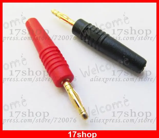 50pcs 2mm Gold Banana Plug Male Audio Adapter 2 Colors Red+Black 2mm