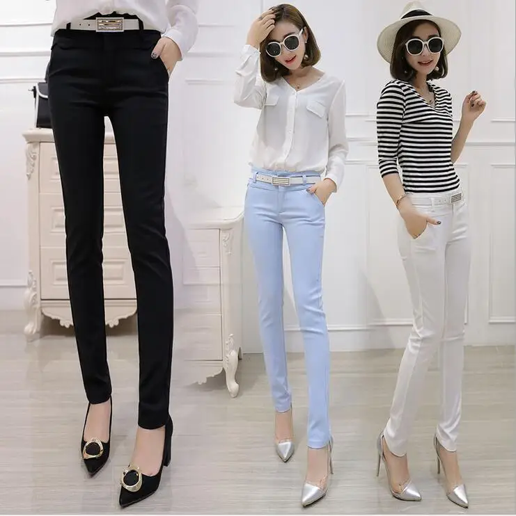 

2017 Fashion Korean Style Women's Skinny Pencil Pants Candy Color Ankle-Length Leggings Office OL Ladies Trousers Female LG57