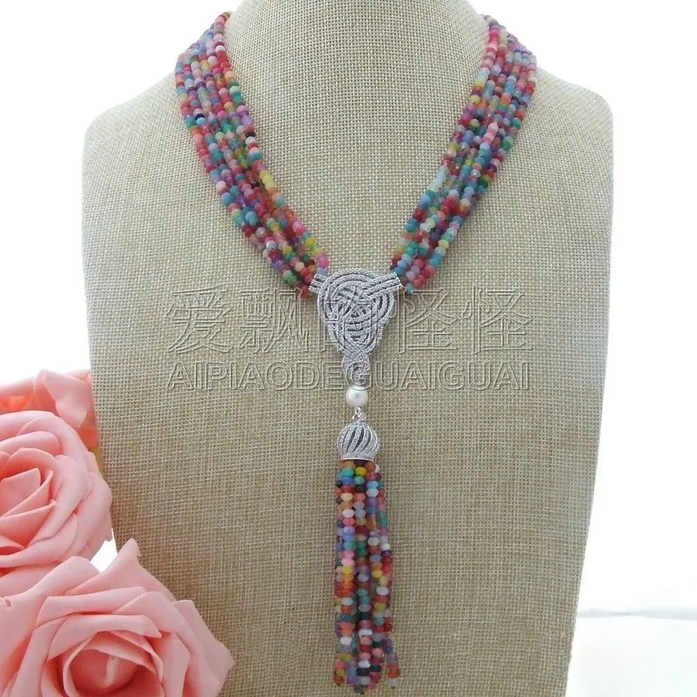 

N011209 19" 6 Strands Necklace CZ Pendant