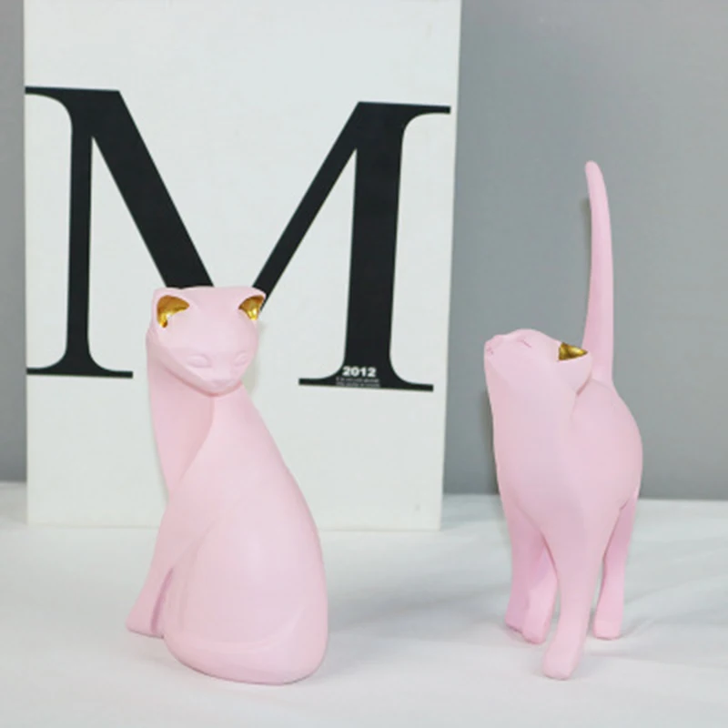 

1PC Nordic Pink Kitten Resin Cat Ornament Creative Cute Animal Crafts Home Furnishing Decoration Bar Desktop Figurines Decor