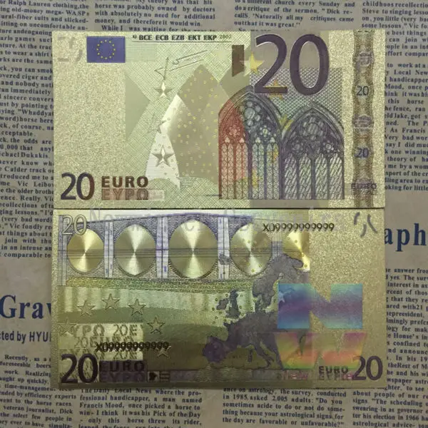 

10 pcs/set 24k Gold Banknotes 20 Euro Paper Money Gold Foil Collectible Souvenir Gift Free Shipping