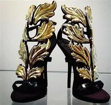 Hot sales gold floral leaves patent leather women sandals peep toe high heels cut-outs sandals gladiator shoes Party Shoes цена Hot sales gold floral leaves patent leather women sandals peep toe high heels cut-outs sandals gladiator shoes Party Shoes цены онлайн