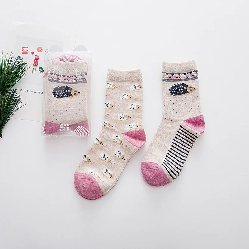 2pcs Christmas Cartoon Animals Cotton Women Spring Autumn Painting Kawaii Crew girl Short Socks Cute Harajuku Street Tide Casual