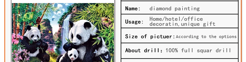 hot sale crystal art cross stitch Chinese pandas diamond painting animal full mosaic picture for wall 5d rhinestone embroidery1752_02