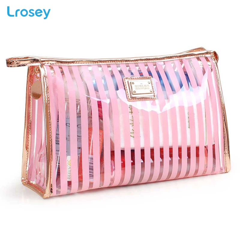 

Korean Stripe Makeup Organizers Transparent Waterproof Washing Bag PVC Cosmetic storage bags Fitness bath travel cosmetic bag