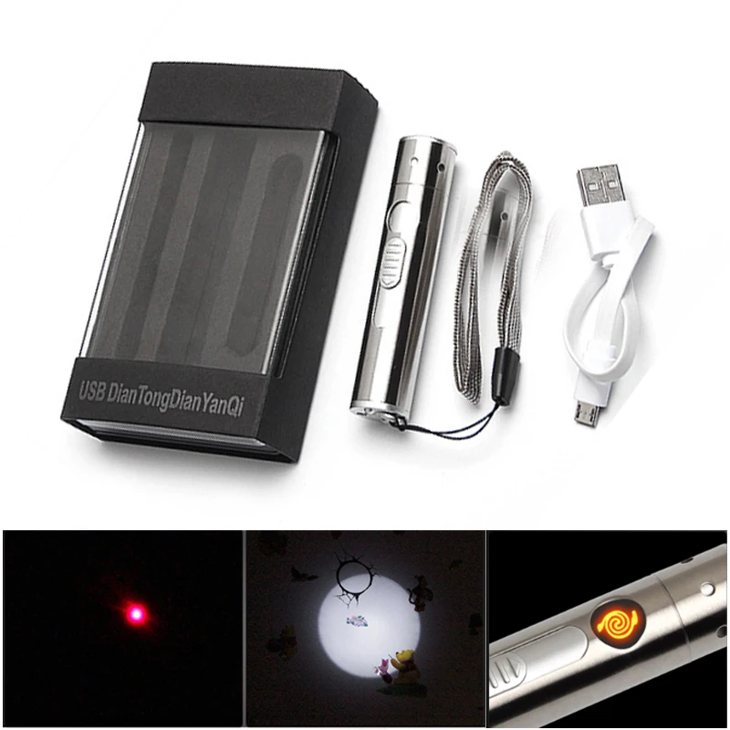 

3 in 1 Small Electronic Cigarette Lighter With LED Flashlight And Infrared Light Rechargeable USB Windproof Electric Charging