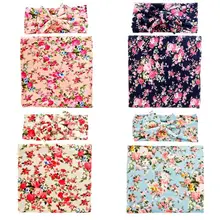 2 шт./компл. милые детские бантом Цветочный принт Одеяло повязка на голову для новорожденных пеленка для сна Обёрточная бумага повязка на голову повседневные аксессуары