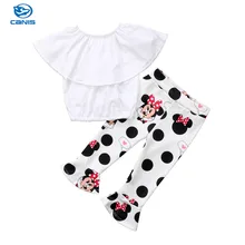 

CANIS Newborn Kids Girls Baby Girl Off Shoulder Top T-shirts Minnie Mouse Bell-Bottom Trousers Pants Clothes Set Outfits Summer