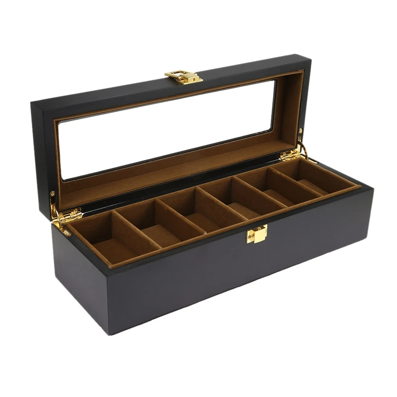6 плед деревянная коробка для часов показ хранилища ювелирных украшений для хранения Коробка для ювелирных изделий коробка для часов - Цвет: Black