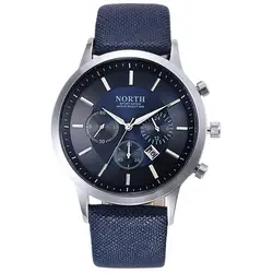 Северо Спортивный роскошные мужские кожаный ремешок аналоговые кварцевые часы наручные часы Цвет: синий