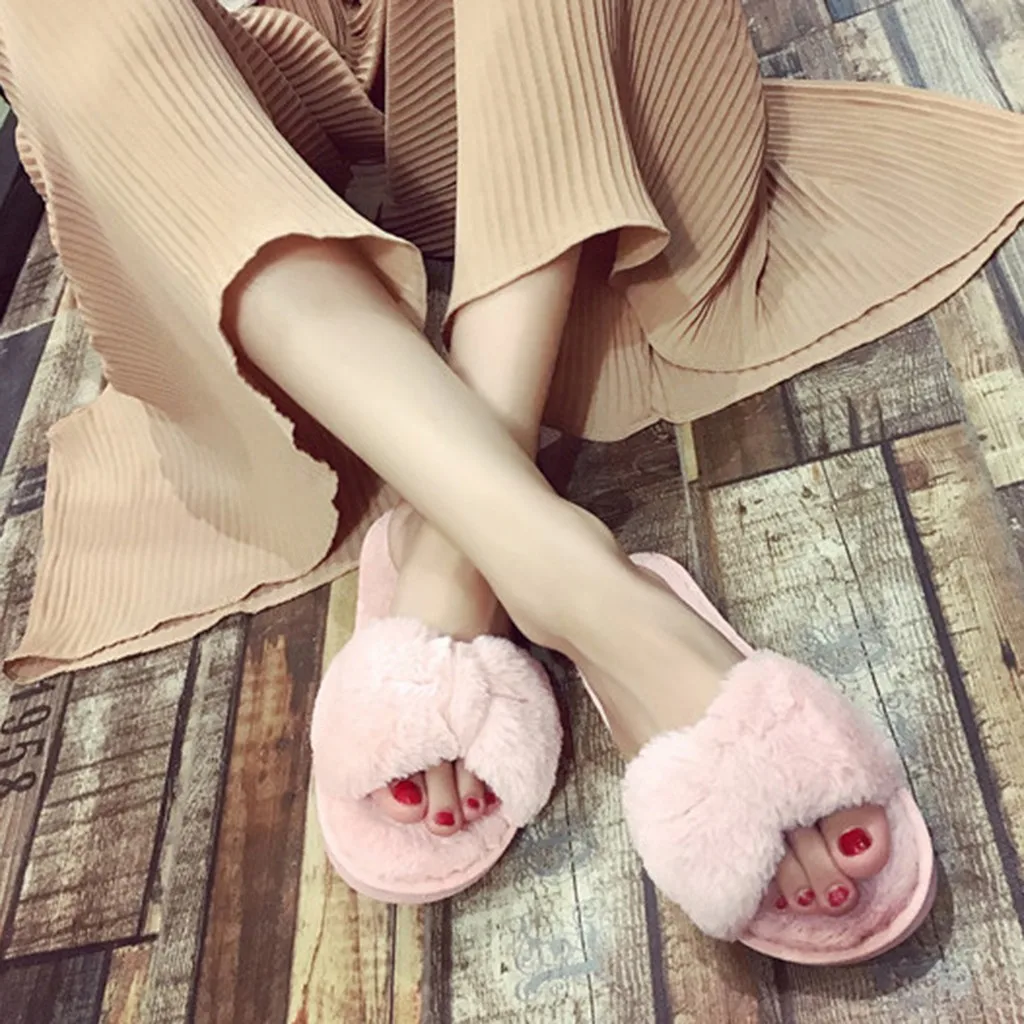 Мягкие тапочки; зимняя теплая Повседневная Домашняя обувь; модная женская обувь размера плюс; calzado mujer; коллекция года; цвет розовый; теплая однотонная плюшевая обувь с бантом