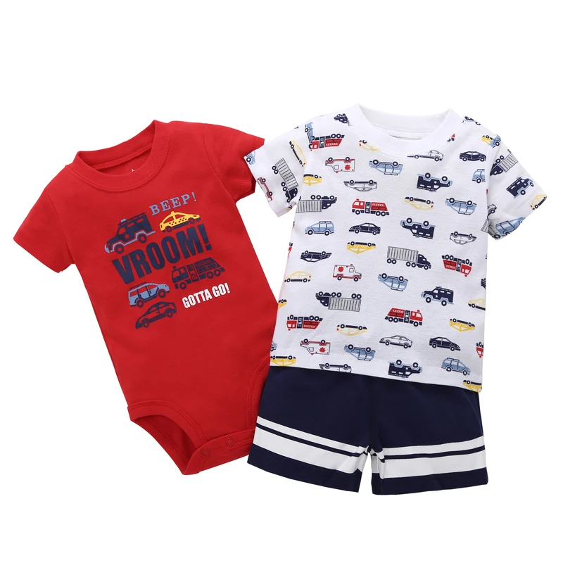 3PCS Set new bron baby boy Tops truck print T Shirts+romper+shorts clothes suit 0-24M BABY gift Casual Clothing short sleeves