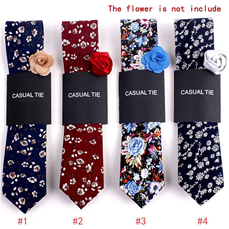 

Fashion Men Floral Print Tie Suit Skinny Ties Slim Cotton Neck Tie Necktie for Wedding Christmas Party FS99