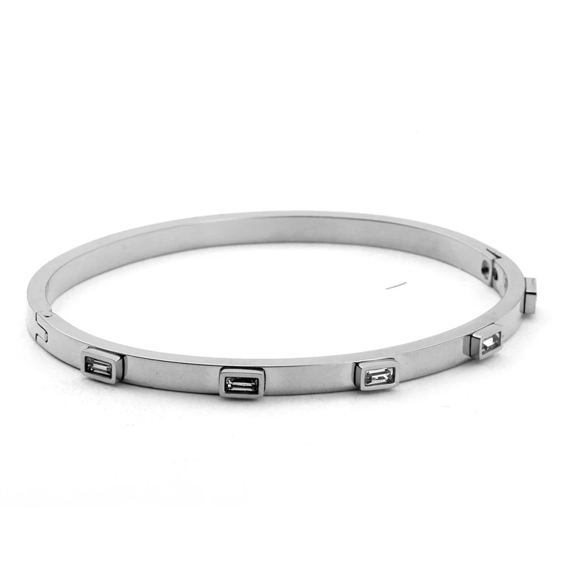Luxury Stainless Steel Cubic Zirconia Charm Bracelets Bangle for Women Girl Crystal Cuff Wristband Female Green Crystal Jewelry Bangle Bracelet Stainless Steel Bracelet Crystal Bracelets Zircon Bracelet Zirconia Bangle