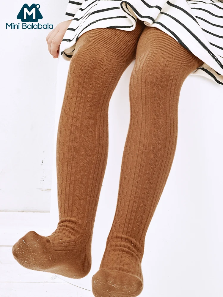 Mini Balabala Toddler Girls Cable Knit Tights Solid Footed Tights