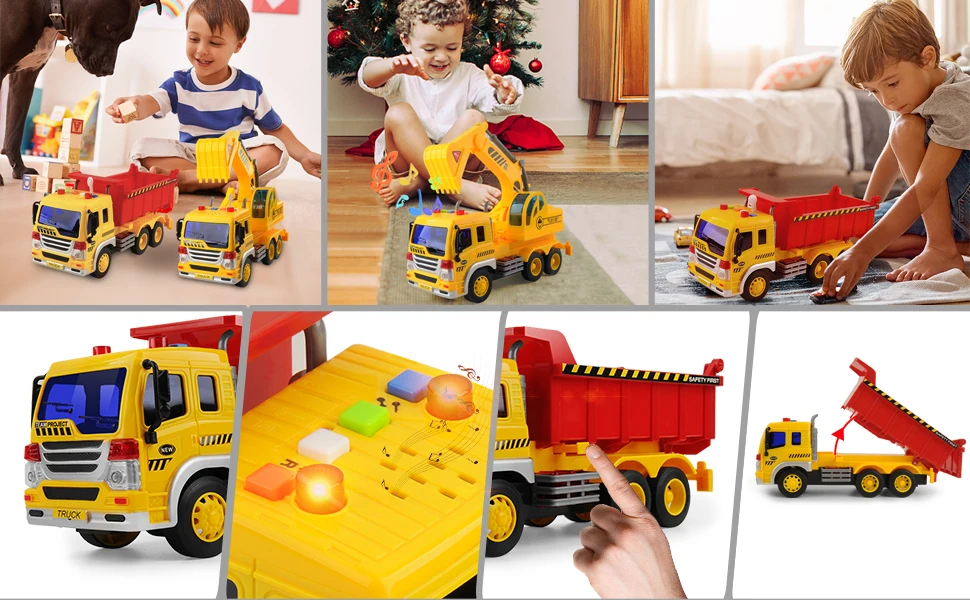2 шт., художественные инженерные игрушки для грузовиков, фрикционная игра с музыкой, самосвал, автомобиль, Классические развивающие игровые наборы для детей