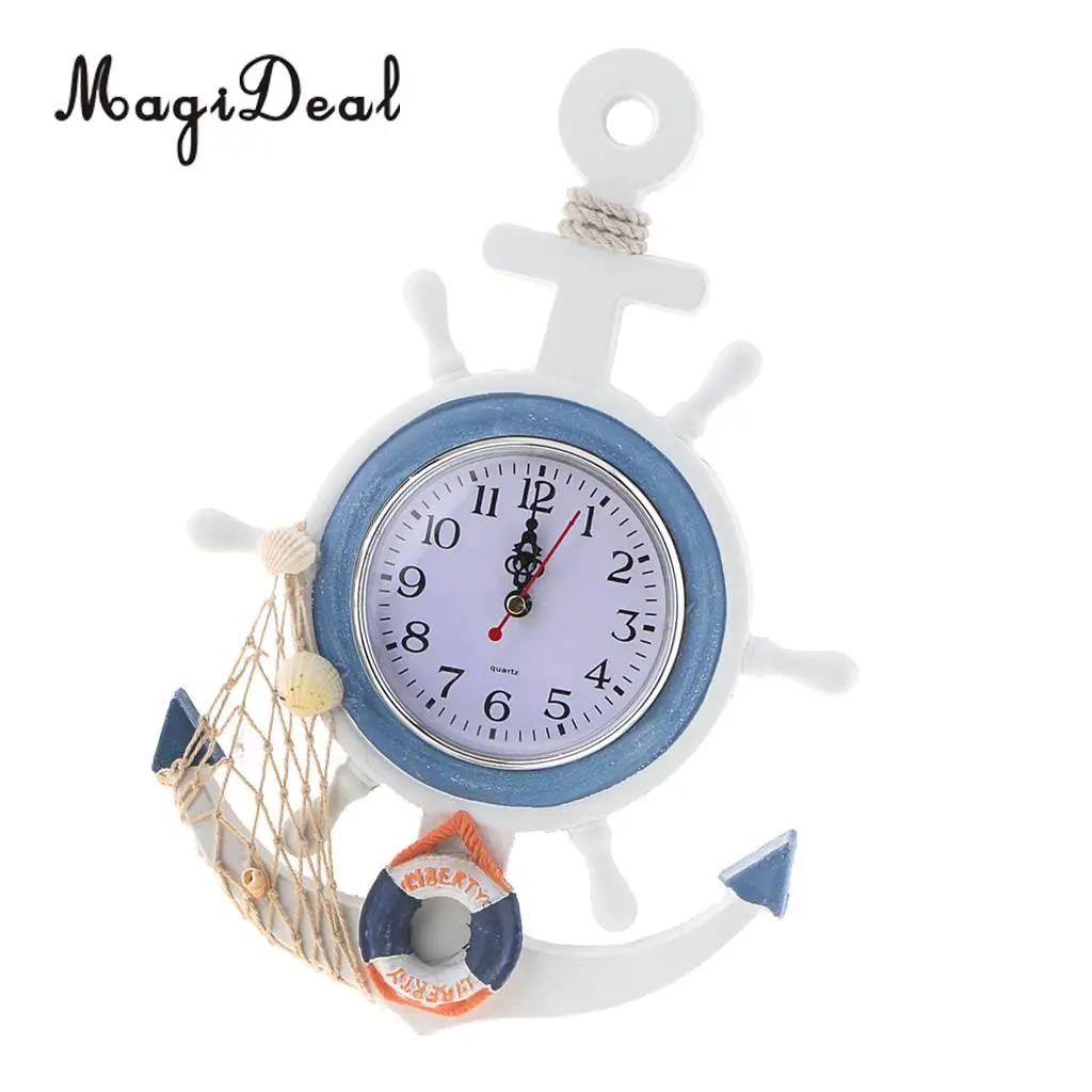 MagiDeal WOOD SHIP WHEEL WALL CLOCK RUSTIC VINTAGE NAUTICAL THEME SEA BEACH ORNAMENT SEA BEACH THEMED
