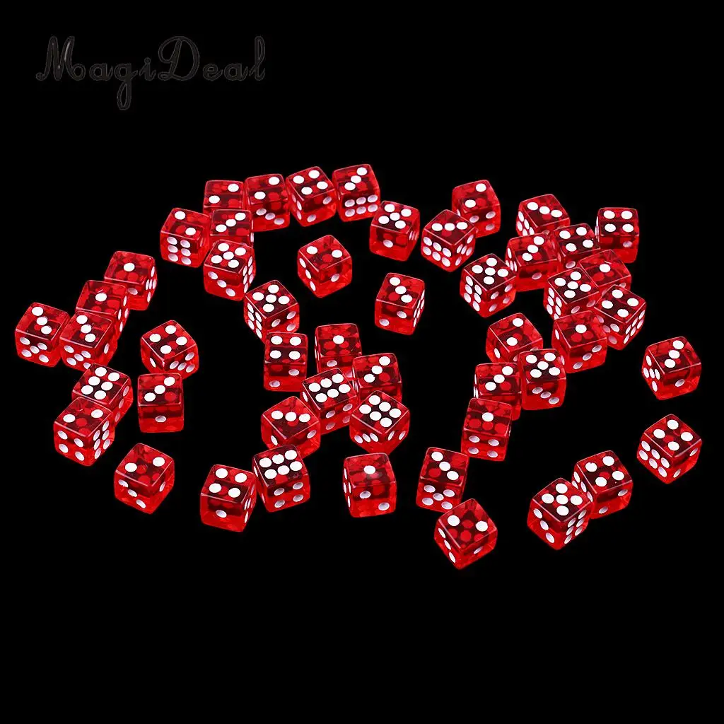 MagiDeal Hot Durable 50Pcs 12mm Acrylic Dice for Die RPG MTG Board Game Bar Club Pub KTV Entertainment Suppy Novelty Gifts Red