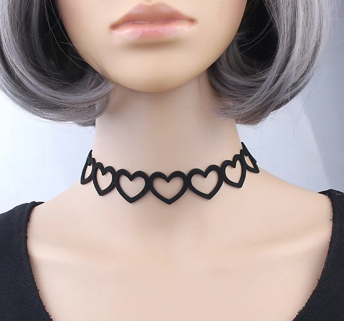 New Punk Black Leather Love Heart Choker Necklaces 2017 Fashion Gothic