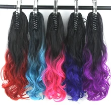 Soowee 140g Red Pink Ombre Curly Claw Hair Ponytail Synthetic High Temperature Fiber Pony Tail Hair