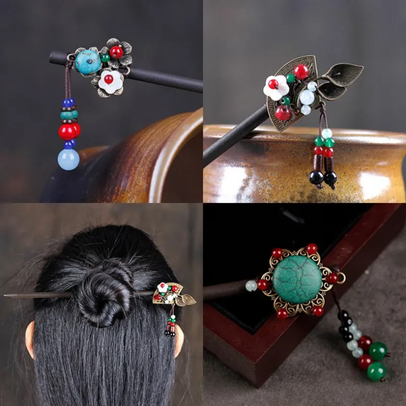 

Floral Hair Stick Crystal Hairpin Chinese Style Handmade Hair Accessories for Girls Women Jewelry Traditional Headwear