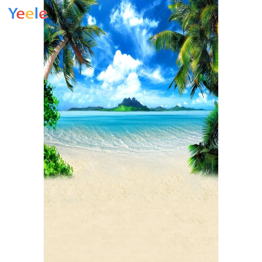 

Summer Seaside Coconut Palm Tree Clouds Beach Portrait Photo Backgrounds Personalized Photographic Backdrops For Photo Studio