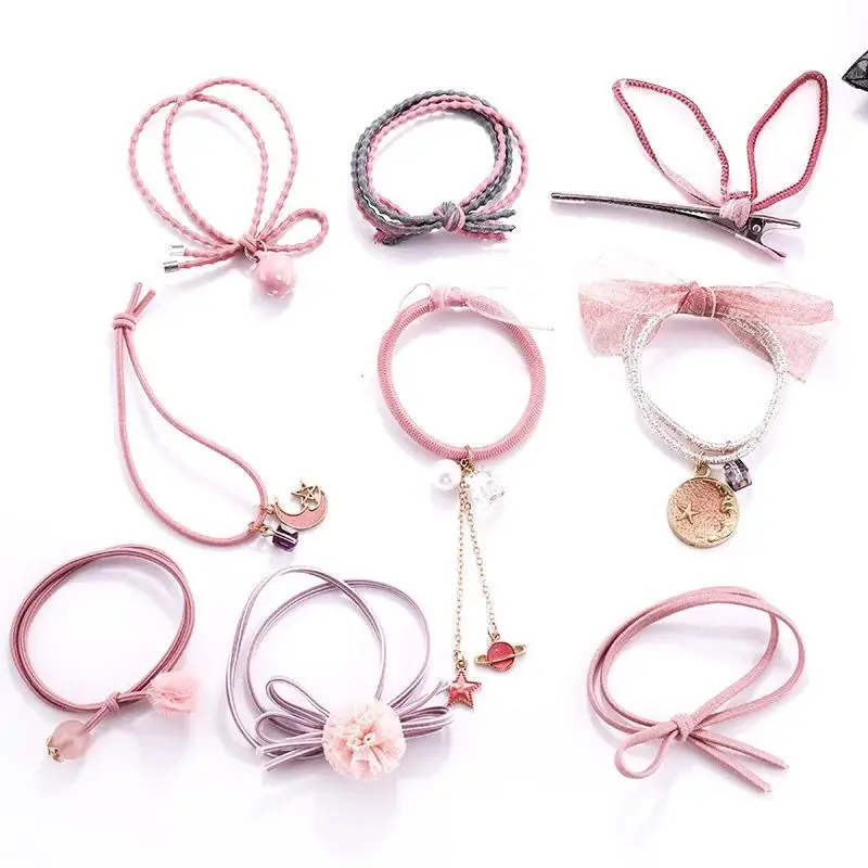 Solid Kawaii 9 Pcs A Pack Classic Fashion Head Rope Ribbon Elastic Hair Bands Simple Colorful Rubber Band Multicolor Hair Ring