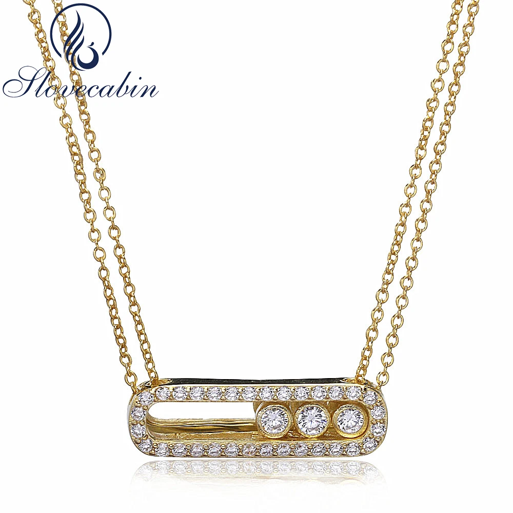 

Slovecabin Original 925 Sterling Silver Moved Stone Pendant Necklace Vintage Double Link Chain Silver Necklace Female For Women