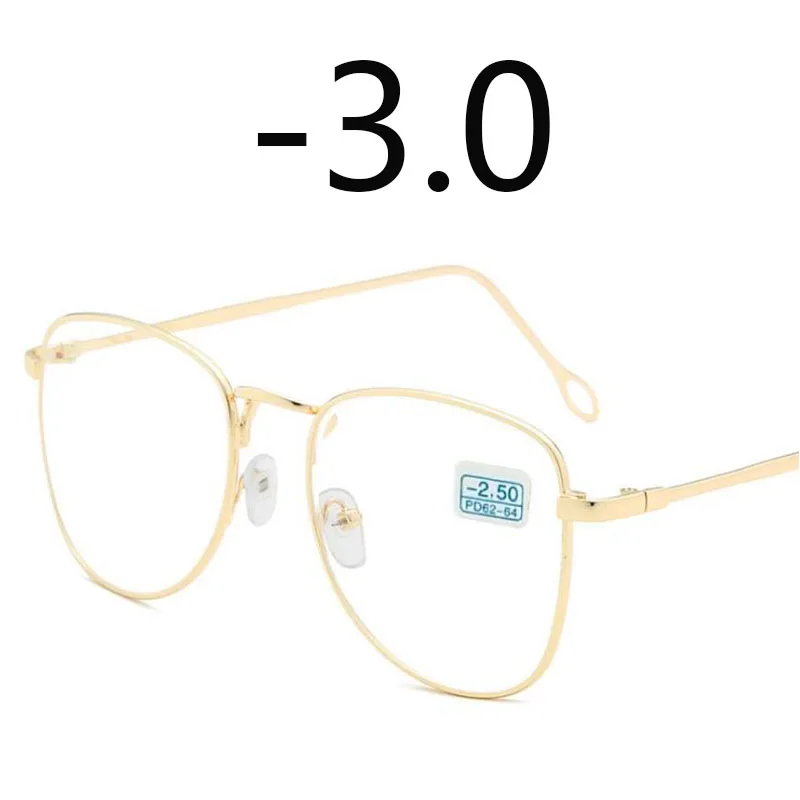 1-1,5-2-2,5-3-3,5-4 очки для близорукости для женщин и мужчин в металлической оправе очки для близоруких очков по рецепту - Цвет оправы: Gold Myopia 300